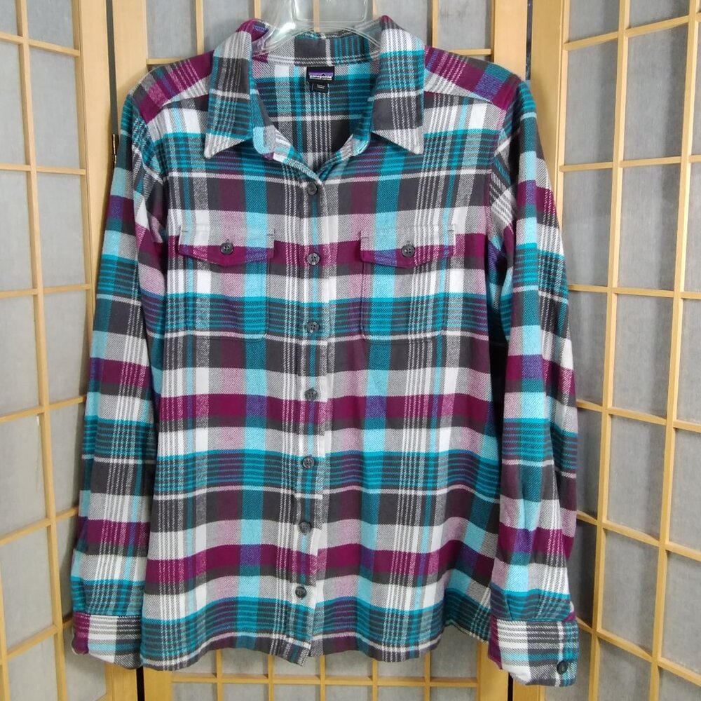 Patagonia Plaid Flannel Organic Cotton Button Down Shirt Blue/Pink Size 6